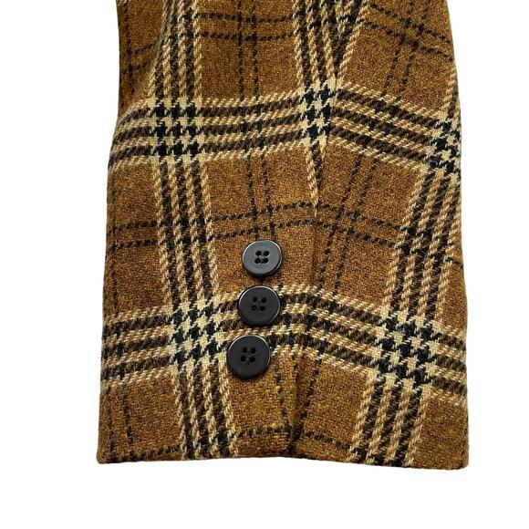 Vintage 80s Tweed Blazer Tan Houndstooth Jacket 100% Wool Equestrian Oversized - Picture 4 of 9